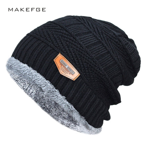 Men's winter hat 2017 fashion knitted black hats Fall Hat Thick and warm and Bonnet Skullies Beanie Soft Knitted Beanies Cotton