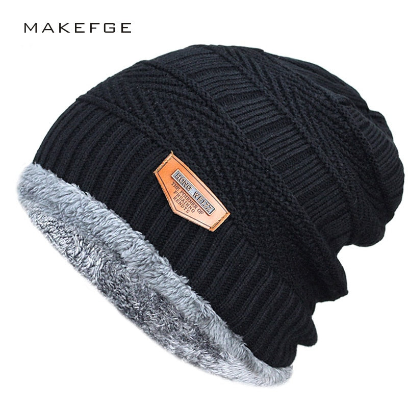 Men's winter hat 2017 fashion knitted black hats Fall Hat Thick and warm and Bonnet Skullies Beanie Soft Knitted Beanies Cotton
