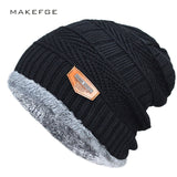 Men's winter hat 2017 fashion knitted black hats Fall Hat Thick and warm and Bonnet Skullies Beanie Soft Knitted Beanies Cotton