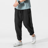 Sinicism Store Plus Size Cotton Linen Harem Pants Men Chinese Traditional Style Male Drawstring Casual Cross Pants Trouser