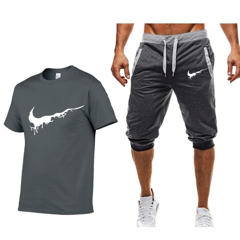 Summer Men's Sets T Shirts+shorts men Brand clothing Two piece suit tracksuit Fashion Casual Tshirts Gyms Workout Fitness Sets