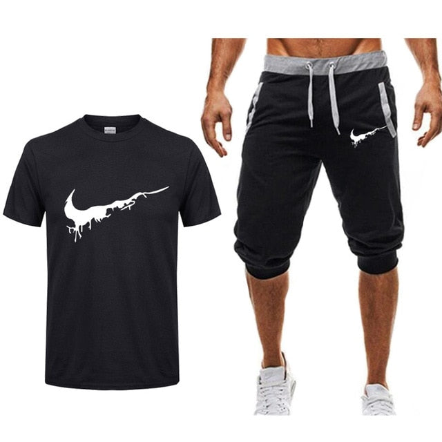 Summer Men's Sets T Shirts+shorts men Brand clothing Two piece suit tracksuit Fashion Casual Tshirts Gyms Workout Fitness Sets