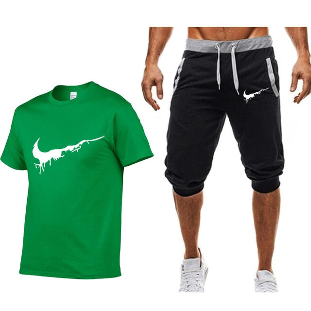 Summer Men's Sets T Shirts+shorts men Brand clothing Two piece suit tracksuit Fashion Casual Tshirts Gyms Workout Fitness Sets