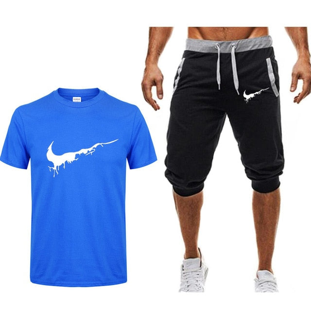 Summer Men's Sets T Shirts+shorts men Brand clothing Two piece suit tracksuit Fashion Casual Tshirts Gyms Workout Fitness Sets