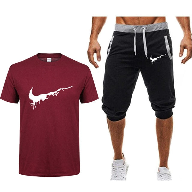 Summer Men's Sets T Shirts+shorts men Brand clothing Two piece suit tracksuit Fashion Casual Tshirts Gyms Workout Fitness Sets