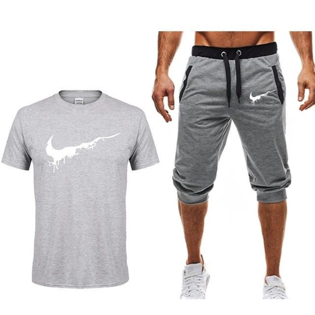 Summer Men's Sets T Shirts+shorts men Brand clothing Two piece suit tracksuit Fashion Casual Tshirts Gyms Workout Fitness Sets