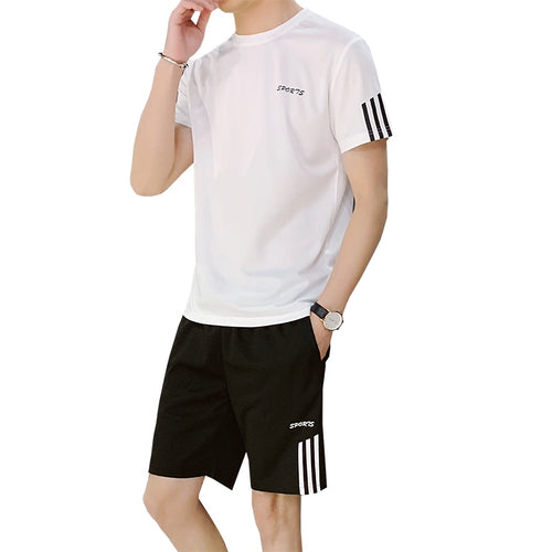 Men's Tracksuit Summer Men 2 Piece Set Short Sleeve Tee Running Tops Shorts Sportswear Men Set Male Clothes Set Plus Size