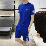 Men's Tracksuit Summer Men 2 Piece Set Short Sleeve Tee Running Tops Shorts Sportswear Men Set Male Clothes Set Plus Size