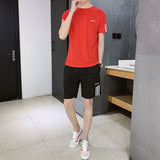 Men's Tracksuit Summer Men 2 Piece Set Short Sleeve Tee Running Tops Shorts Sportswear Men Set Male Clothes Set Plus Size