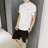 Men's Tracksuit Summer Men 2 Piece Set Short Sleeve Tee Running Tops Shorts Sportswear Men Set Male Clothes Set Plus Size