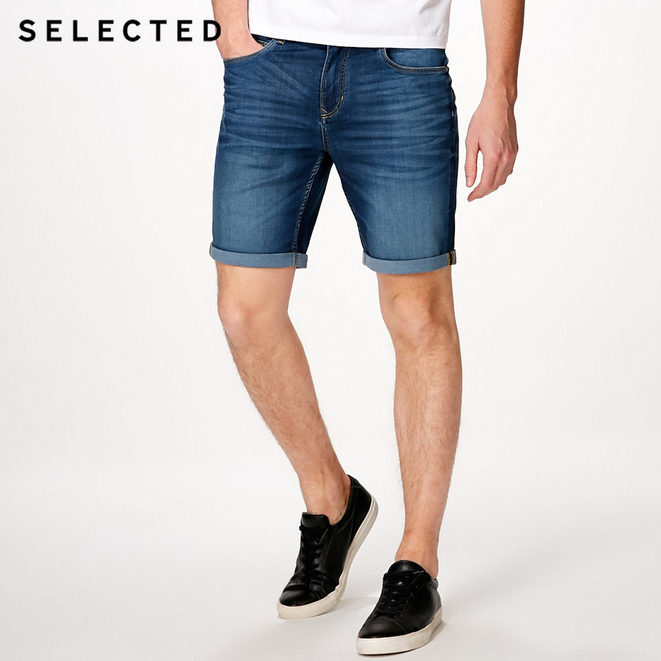 SELECTED Men's Spring Slight Stretch Rolled Cuffs Antique Finish Tapered Denim Shorts S|4182S3510